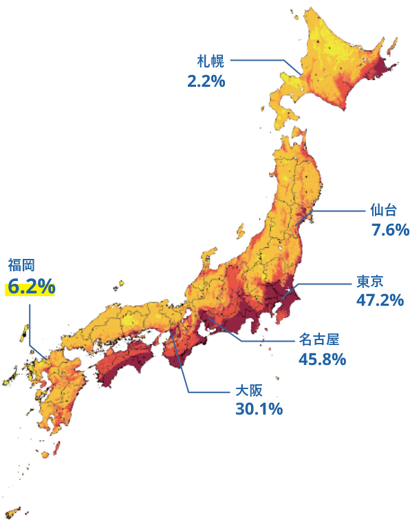 今後30年以内に震度6弱以上の地震が発生する確率