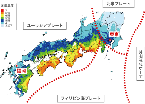 南海トラフ巨大地震　震度分布